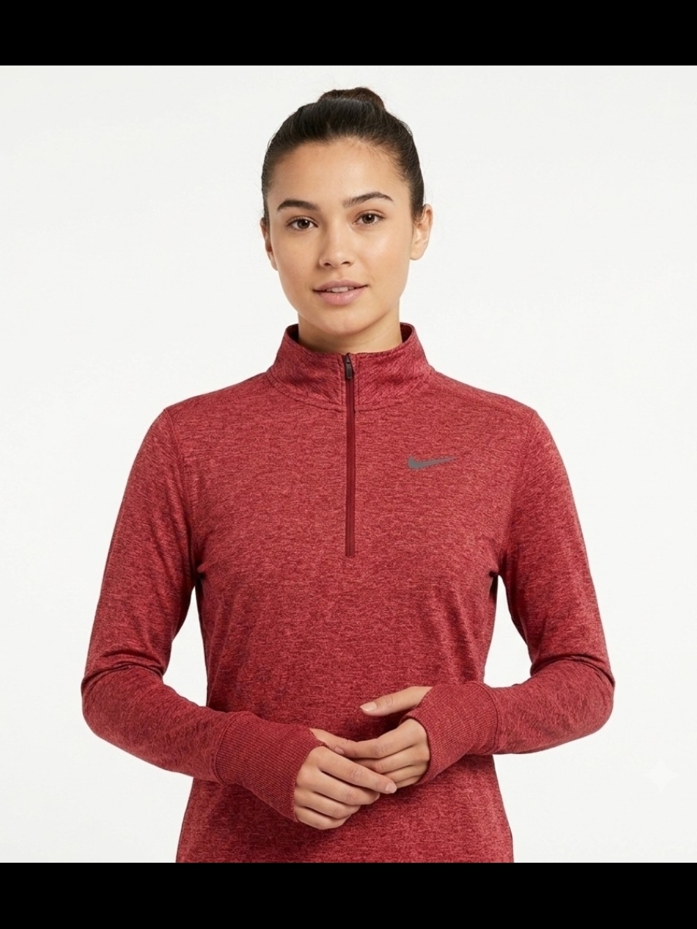 Nike Women’s Red Heather Quarter-Zip Long Sleeve Top